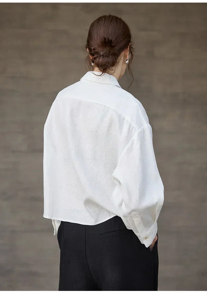 Verity Women's Cropped Oversized Long Sleeve Button-Down