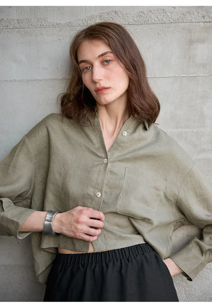 Verity Women's Cropped Oversized Long Sleeve Button-Down