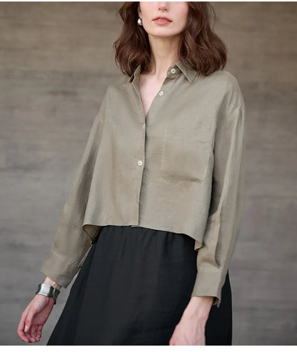 Verity Women's Cropped Oversized Long Sleeve Button-Down