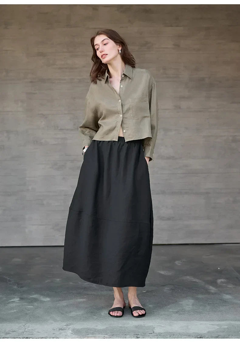 Verity Women's Cropped Oversized Long Sleeve Button-Down