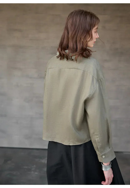 Verity Women's Cropped Oversized Long Sleeve Button-Down