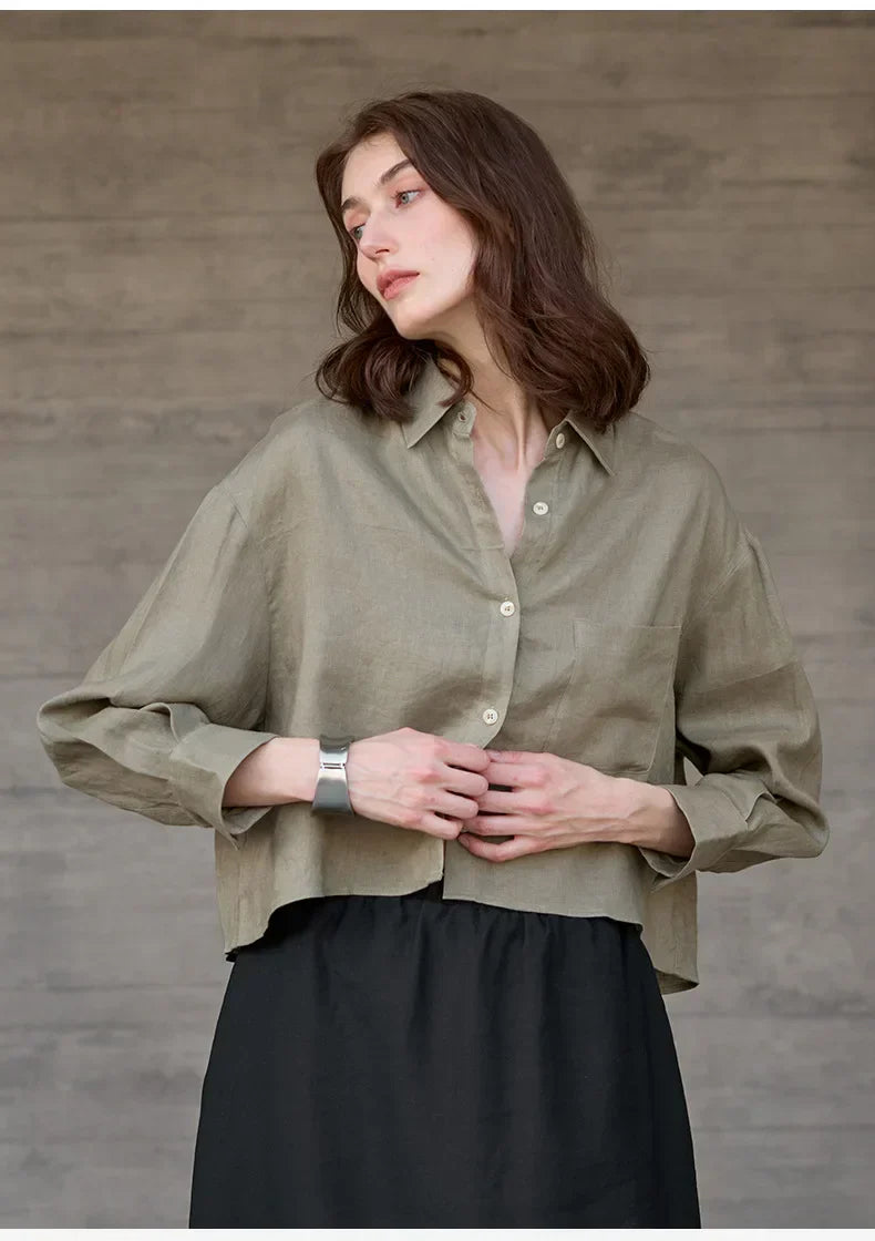 Verity Women's Cropped Oversized Long Sleeve Button-Down