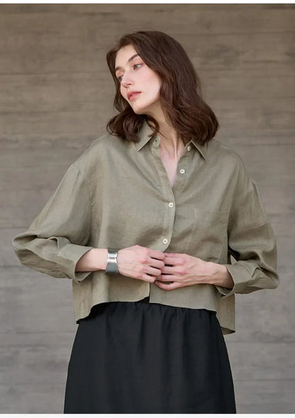 Verity Women's Cropped Oversized Long Sleeve Button-Down