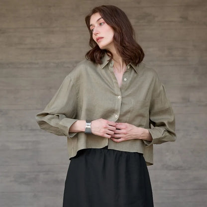 Verity Women's Cropped Oversized Long Sleeve Button-Down