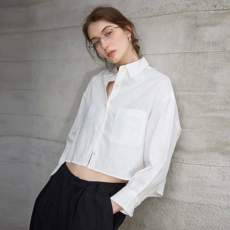 Verity Women's Cropped Oversized Long Sleeve Button-Down