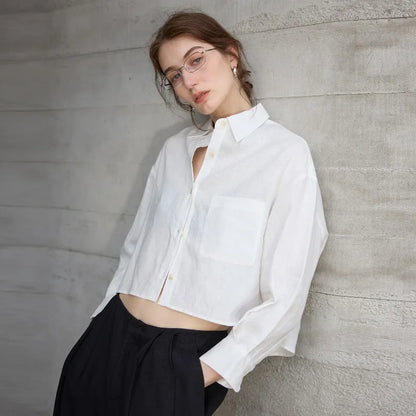 Verity Women's Cropped Oversized Long Sleeve Button-Down