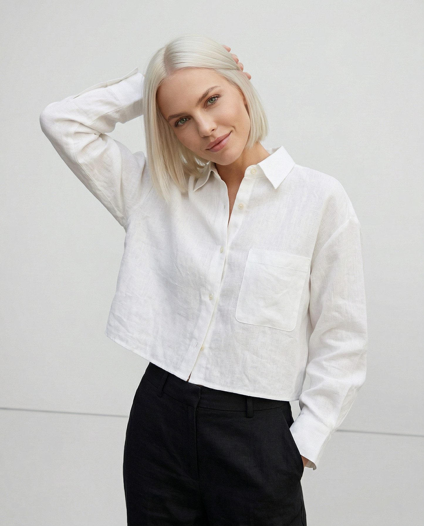 Verity Women's Cropped Oversized Long Sleeve Button-Down