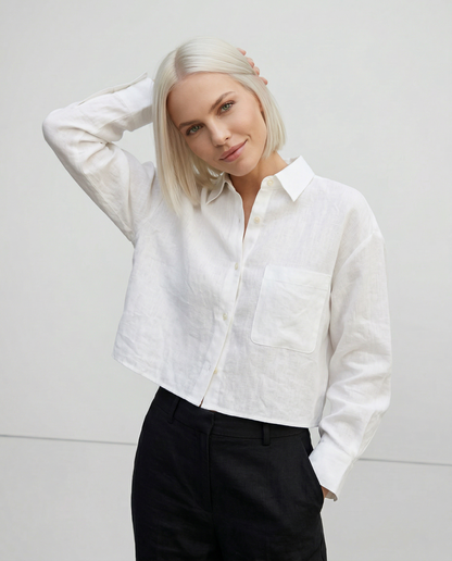 Verity Women's Cropped Oversized Long Sleeve Button-Down