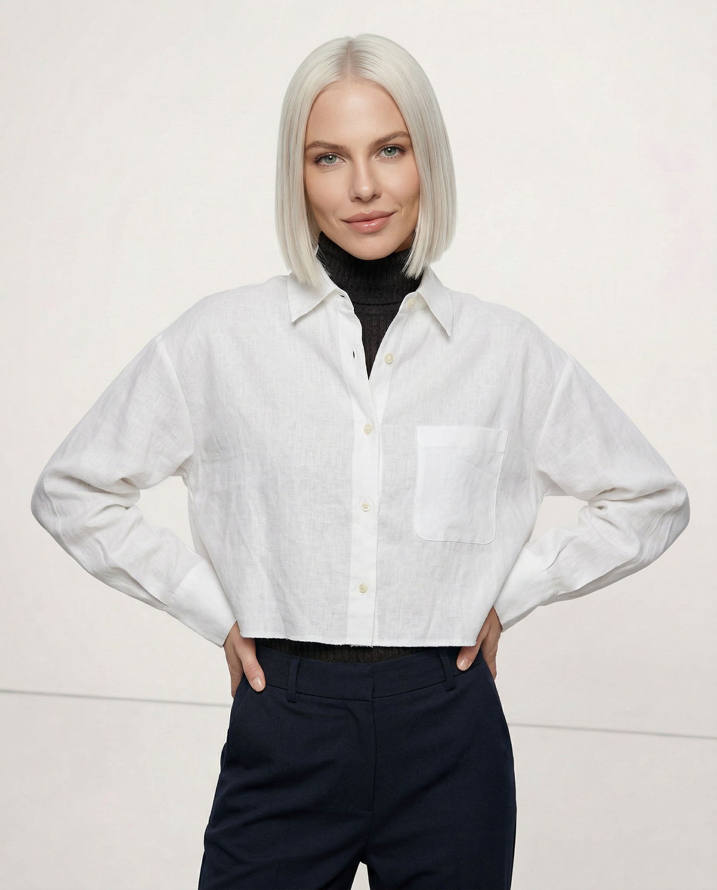 Verity Women's Cropped Oversized Long Sleeve Button-Down
