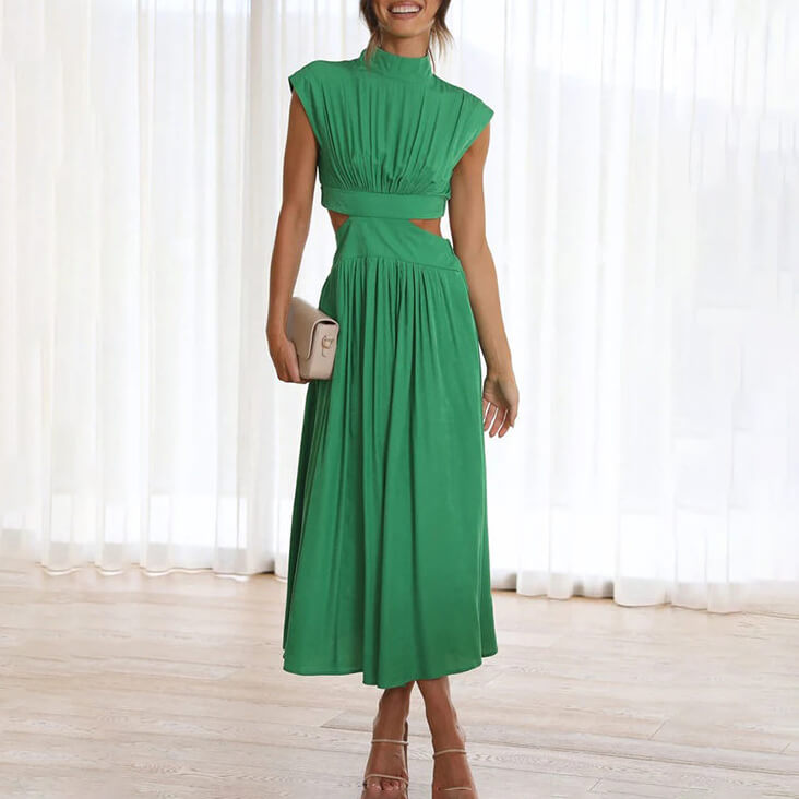 High Neck Sleeveless Cut-Out Waist Maxi Dress