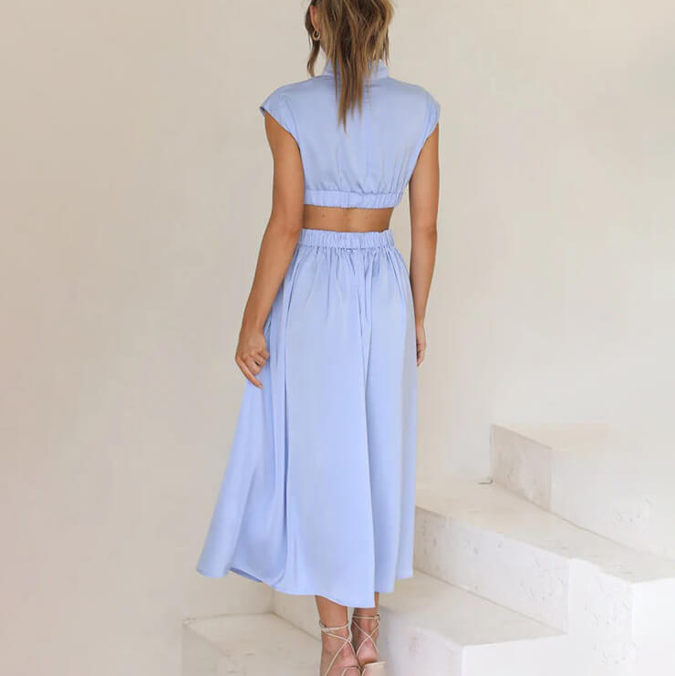High Neck Sleeveless Cut-Out Waist Maxi Dress