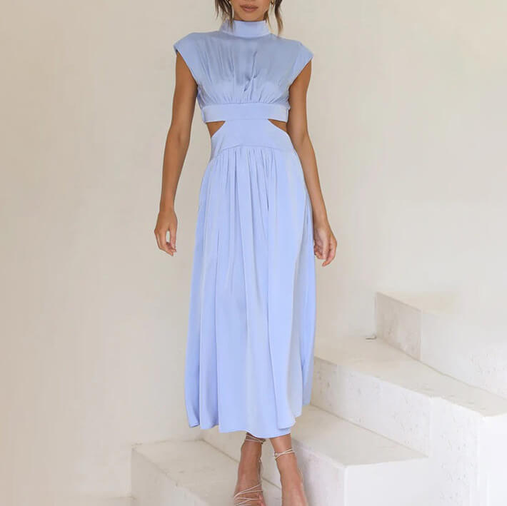 High Neck Sleeveless Cut-Out Waist Maxi Dress
