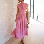 High Neck Sleeveless Cut-Out Waist Maxi Dress