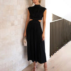 High Neck Sleeveless Cut-Out Waist Maxi Dress