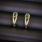 Gold-Tone Open Hoop Earrings with Green Stone