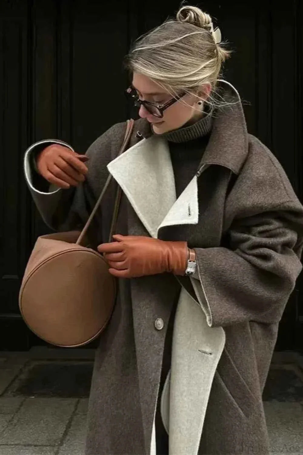 Notched Collar Coat with Loose Vintage-Inspired Silhouette