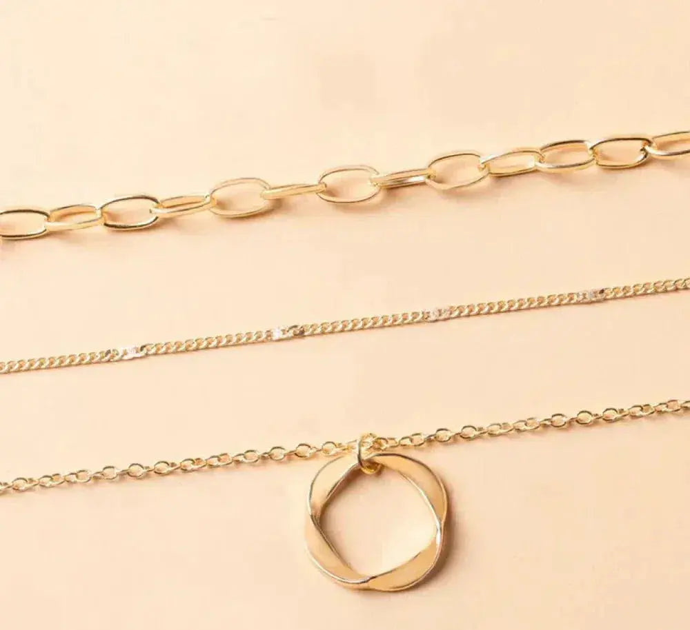 Vintage-Style Gold-Tone Layered Chain and Pendant Necklace
