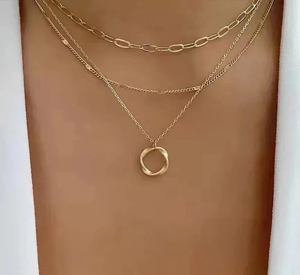 Vintage-Style Gold-Tone Layered Chain and Pendant Necklace