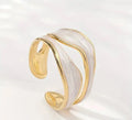 Open Wavy Ring with White Enamel and Gold-Tone Edges