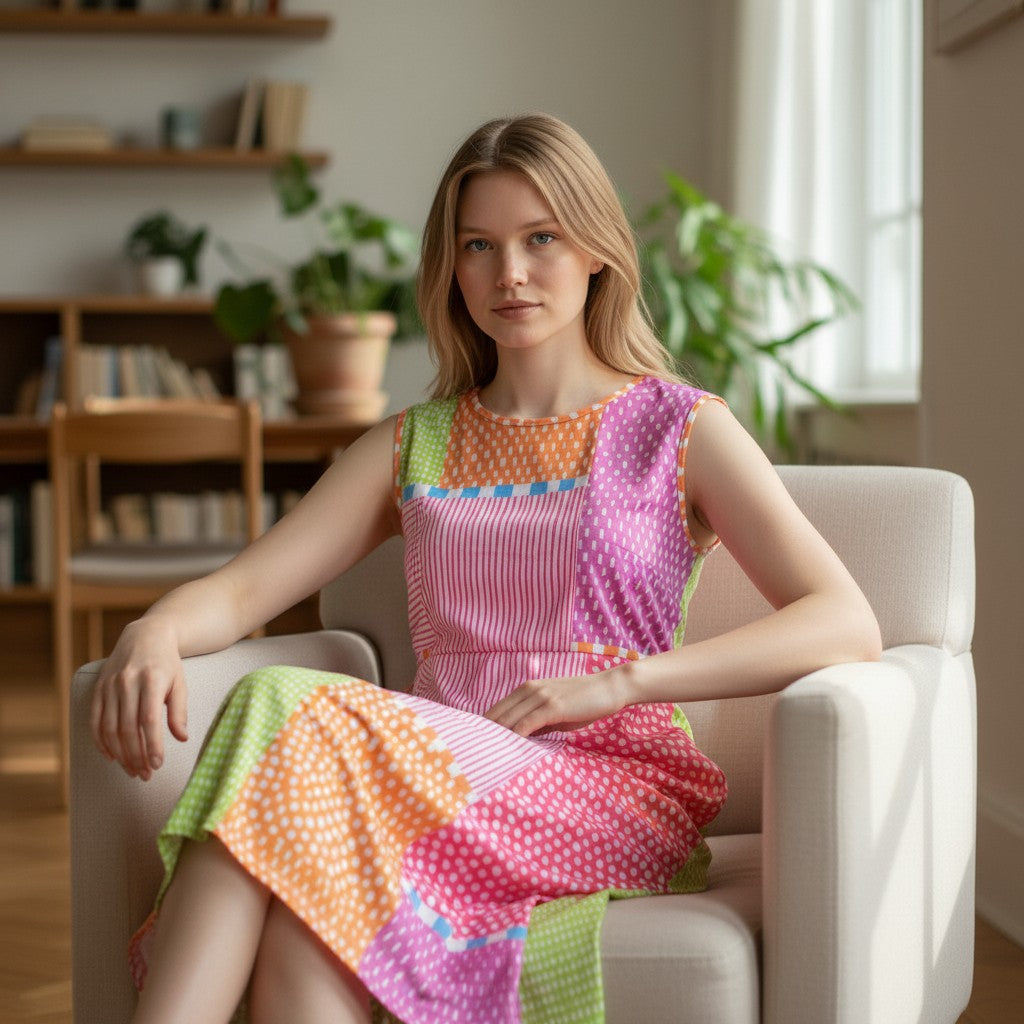 Jurk met patchworkprint, losse snit en lichte val