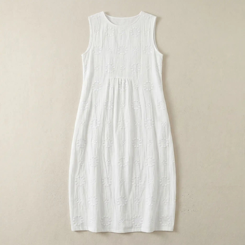 Mouwloze geborduurde maxi-jurk met oversized boho-snit