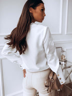 High-Neck Blouse with Long Sleeves and Button Cuffs
