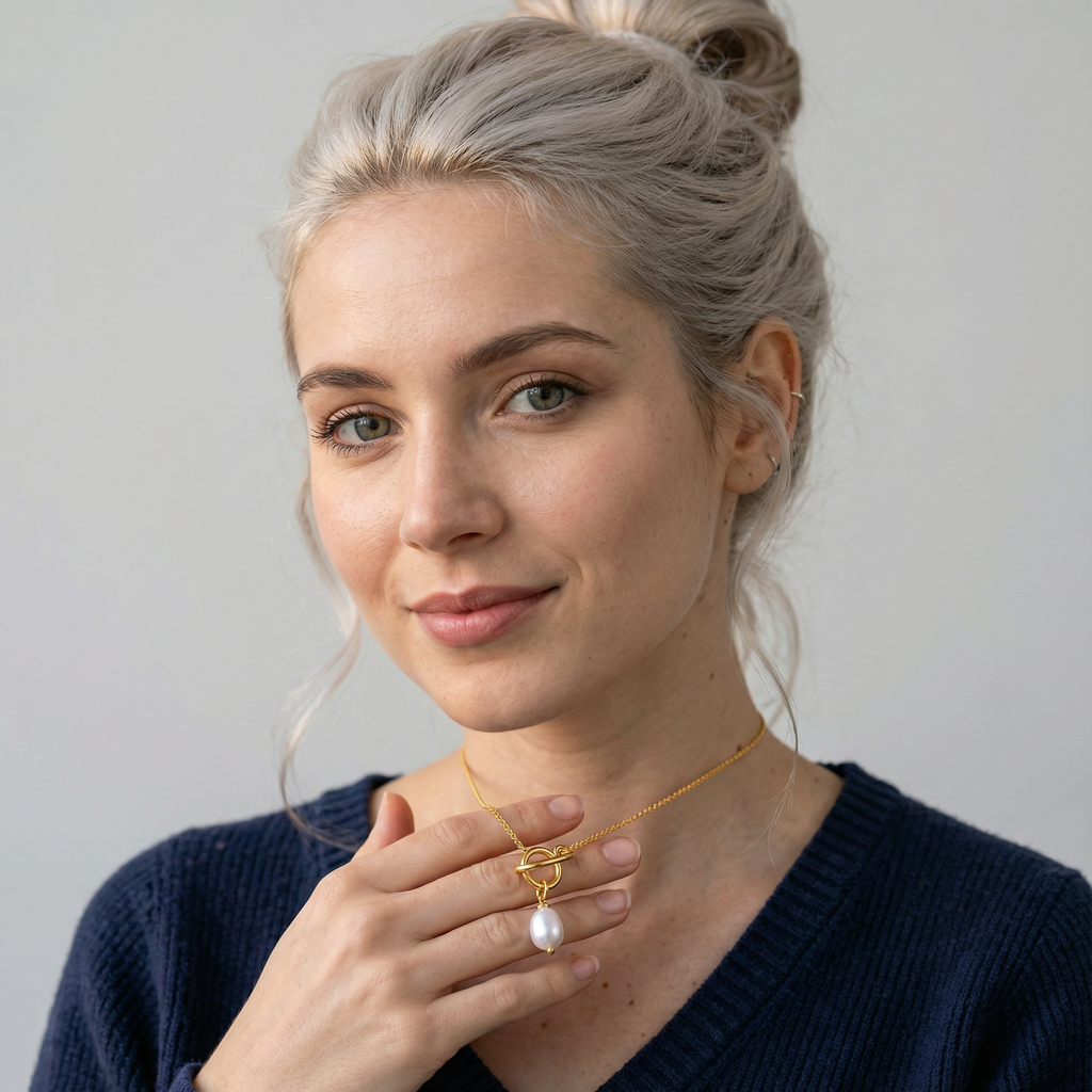Goudkleurige choker met één parelhanger