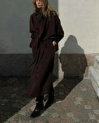 Shawl Collar Brushed Coat with Tie Belt and Bow Detail
