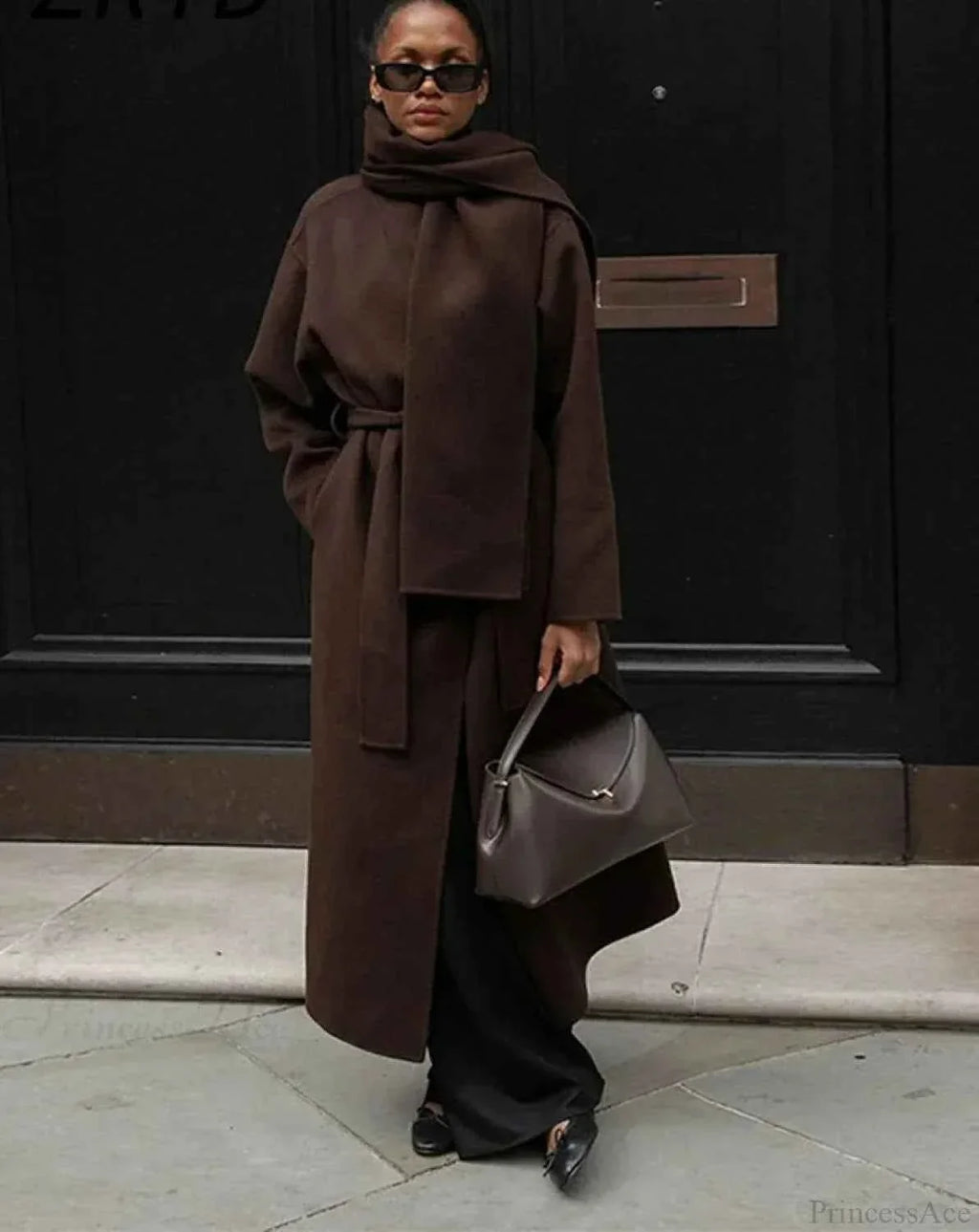Shawl Collar Brushed Coat with Tie Belt and Bow Detail