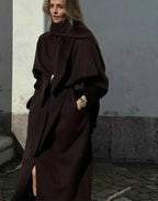Shawl Collar Brushed Coat with Tie Belt and Bow Detail