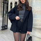 Loose Fit Longline Coat with Raglan Sleeves and Soft Collar