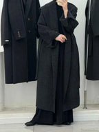 Hooded Brushed Coat with a Long Loose Office Line