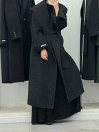 Hooded Brushed Coat with a Long Loose Office Line