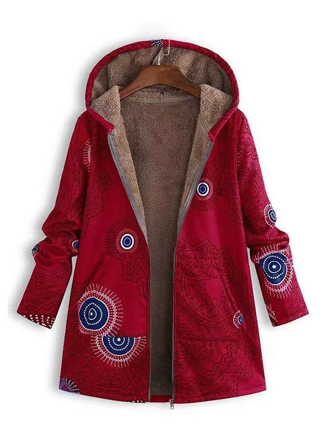 Geometric Print Parka with Sherpa Lining and Deep Pockets