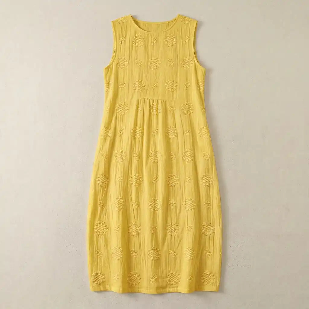 Mouwloze geborduurde maxi-jurk met oversized boho-snit