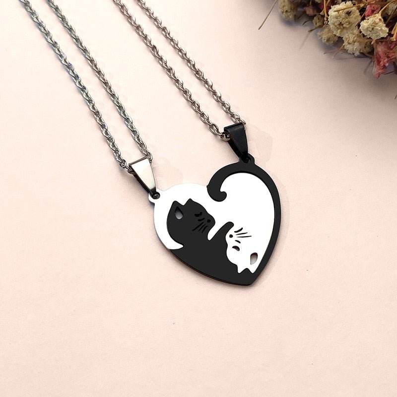 Black and White Yin Yang Cat Necklace