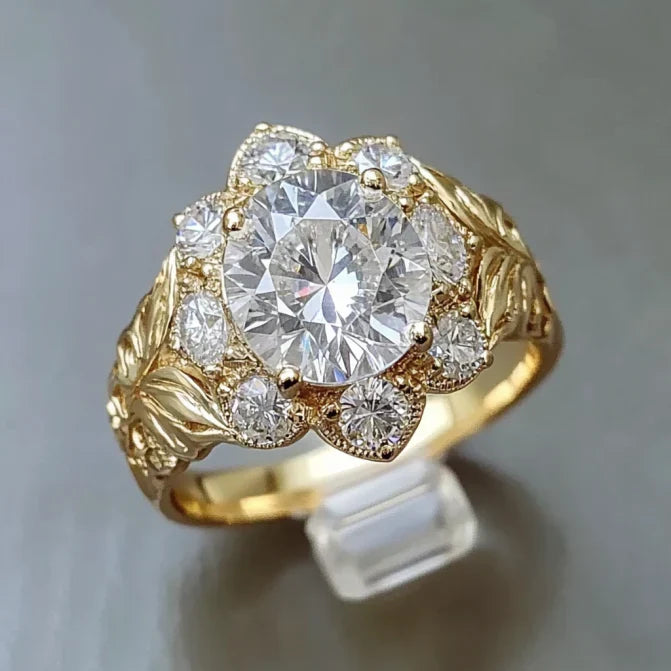 Gold-Tone Crystal Flower Cluster Statement Ring