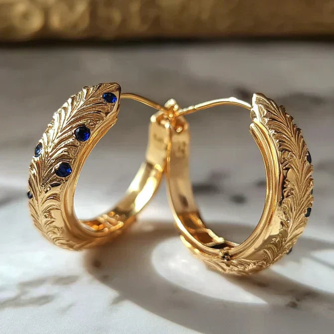 Vintage-Style Gold-Tone Leaf Hoop Earrings