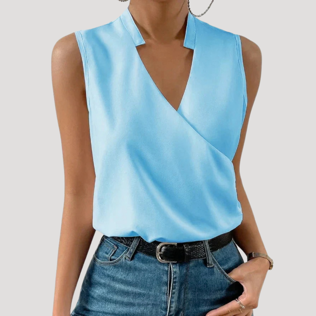 Zinnia Women's Wrap Front Sleeveless Blouse