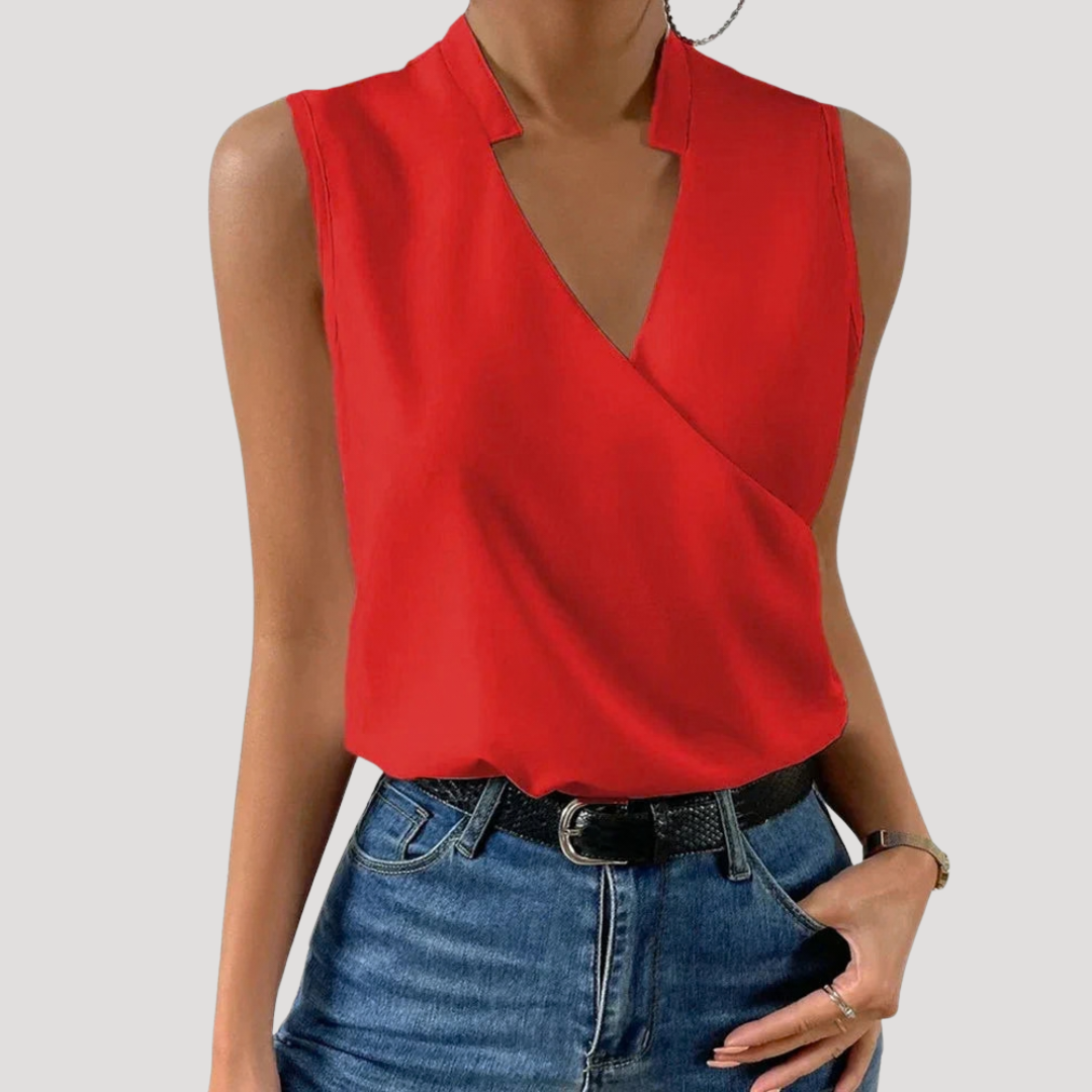 Zinnia Women's Wrap Front Sleeveless Blouse