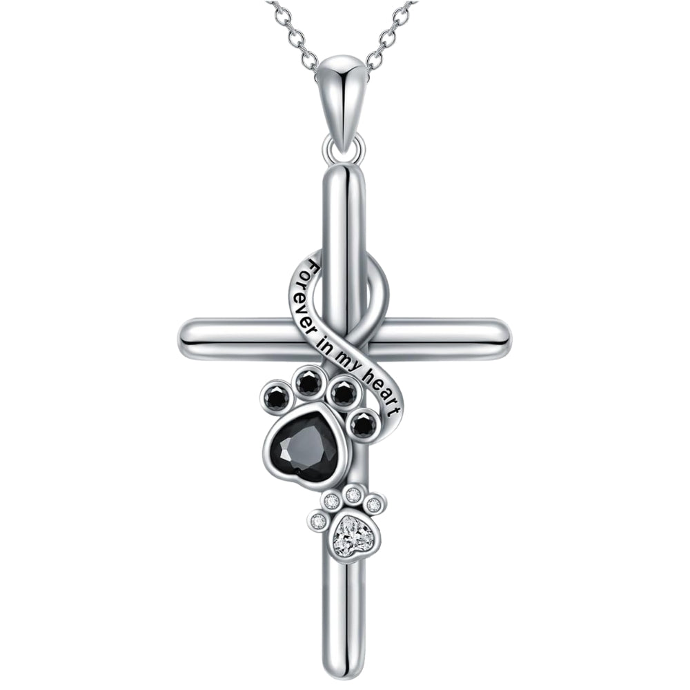 925 Sterling Silver Paw and Cross Necklace