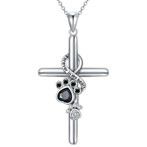 925 Sterling Silver Paw and Cross Necklace