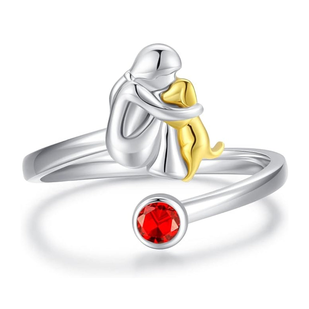 Adjustable Sterling Silver Dog and Girl Ring